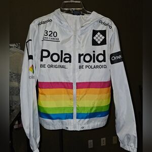 Polaroid White Jacket with Rainbow Stripes